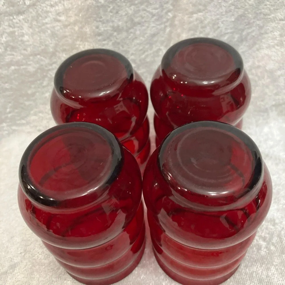 Anchor Hocking Royal Ruby Red Bubble Whirly Twirly 6oz Drinking Glasses (4) VTG